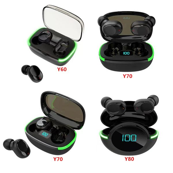 Y60 TWS LED FLASH EARENHO DE EARRO Y70 Y80 DISPLAY POWER STÉRELO HI-FI MUSICA MÚSICA sem fio Bluetooth 5.1 SPORT SPORT GAMING fone de jogo para todos os smartphone iPhone 14 Earbuds