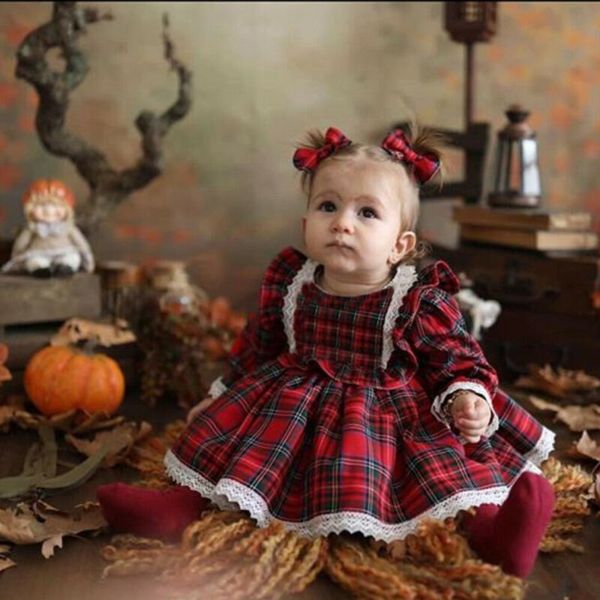 Mädchen Kleider 1-6Y Weihnachten Mädchen Rot Kleinkind Baby Kind Spitze Rüschen Tutu Party Plaid Weihnachten Kostüme Kinder Kleidung 221107