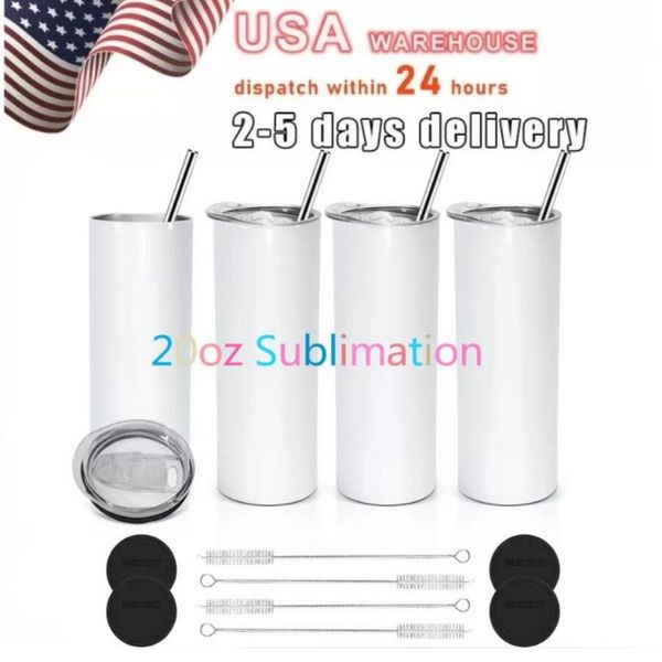 Bicchieri per sublimazione USA Warehouse Blank 20 oz White Straight Blanks Heat Press Mug Cup con cannuccia 16oz Sublimation Glass Cola Can con coperchio in bambù tt1108