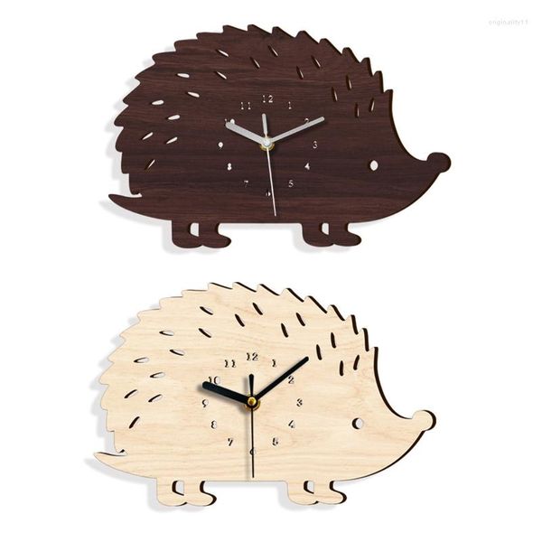 Horloges murales 587C hérisson horloge en bois créatif Animal enfants bureau dortoir décoration