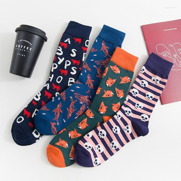 Calcetines para hombres Autumn Winter Cartoon Mens con cartas y ropa de calle Funny Happy Happy Men's Casual Middle Tube Men Sock Sox