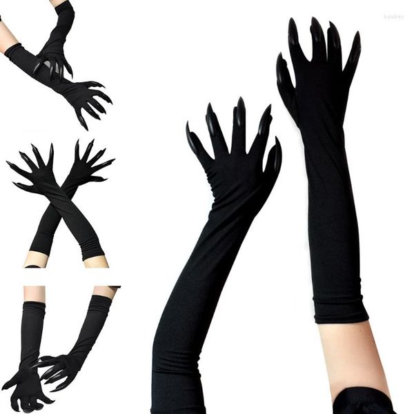 Partyzubehör für Damen, Halloween, Punk, schwarz, lange Krallenhandschuhe, Hexe, Cosplay, Kostüme, Zubehör, lustig, gruselig, Ellenbogenlänge, voller Finger