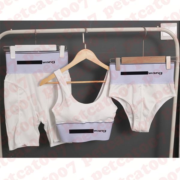 Damen-Bikini-Designer-Unterwäsche-Höschen, dreiteilig, mit Buchstaben-Logo, Sport-BH, Shorts für Damen, gestrickt, atmungsaktive Dessous, drei Farben