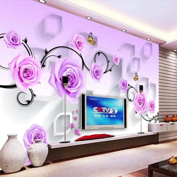 Tapeten, dekorative Tapete, Rosen-Schmetterling, 3D-TV-Hintergrund, Wandmalerei