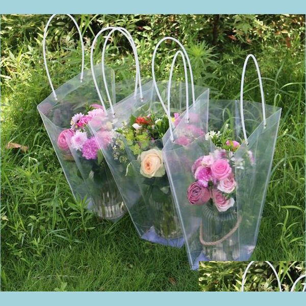 Paketleme çantaları trapezoidal şeffaf hediye çantası plastik su geçirmez çiçek torbaları dükkan paketi parti tatil çiçekleri çanta dhydz delin