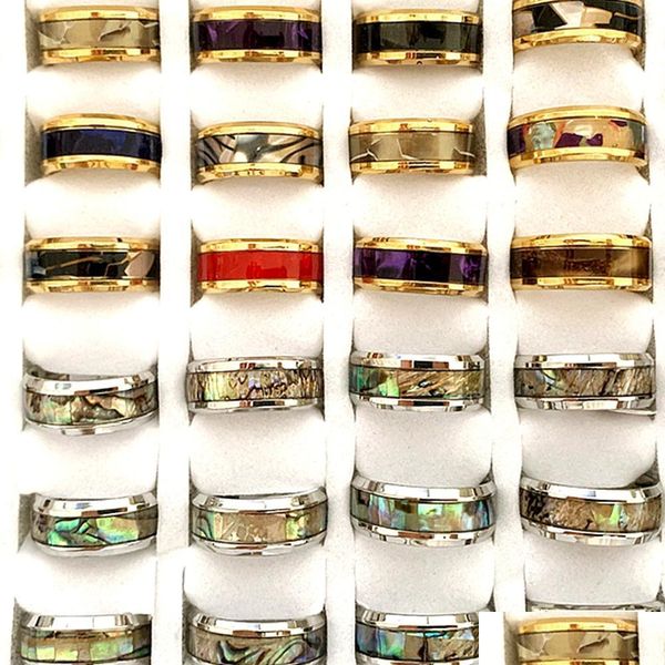 Paar Ringe Großhandel 36 Stücke Abalone Shell Band Edelstahl Paar Ringe Mode Silber Gold Mix Für Mann Frauen Männer Party Geschenke Jude Dhm3L