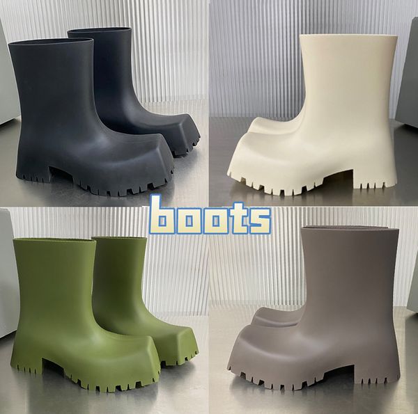 Fashione Square Toebs Paris Blcg Alta Botas altas sapatos de soldado botas de borracha botas de chuva preto bege azeitona de luxo cinza homem plataforma planta à prova d'água booties