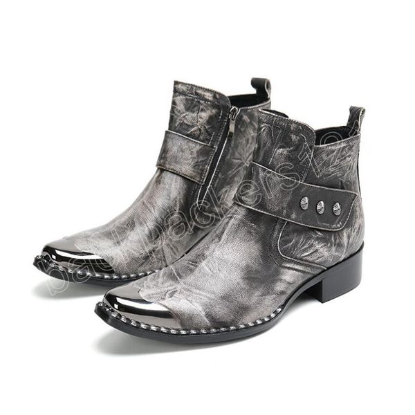 Luxus grau Mann Schnalle Riemen Kleid Stiefel Modell Show Schuhe Männer Bankett Party personalisierte Stiefel Rindsleder Stiefel