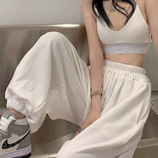 Frauenhose Capris Houzhou Übergroße Frauen weiße Jogging Jogging Jogging Pants Korean Fashion Sport Casual Harajuku Wide Joggers Hosen Knöchellänge 221109