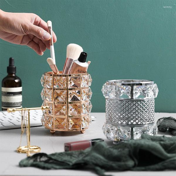 Выпечка инструментов Crystal Candlestick Plating Gold Pen Holder Desktop Makeup Lollipop Jar