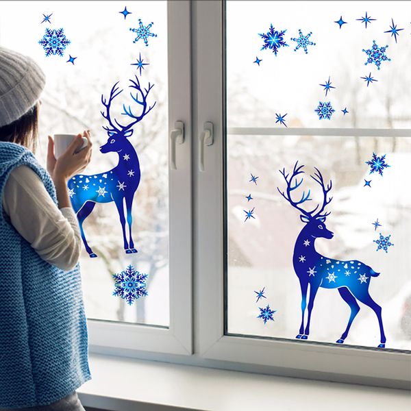 Decorazioni natalizie Adesivo per vetro per finestre Adesivi murali alce fiocco di neve Home Camera dei bambini Decalcomanie Capodanno Navidad