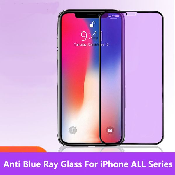 Anti Bule Light RayTempered Displayschutzglas für iPhone 13 11 12 Pro Max 6 S 7 8 14 Plus X XR XS Max Vollständige Augenschutzfolie