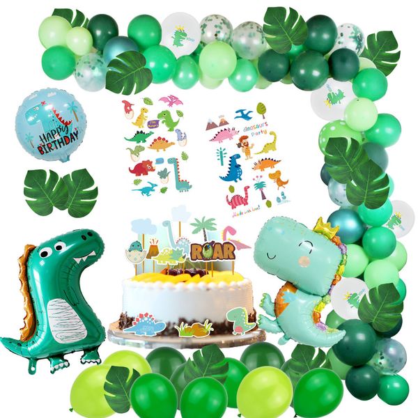 Weihnachtsparty-Zubehör, Dinosaurier-Dschungel-Motto-Party-Dekoration, Ballonketten-Set, Tintengrün-Wald-Serie