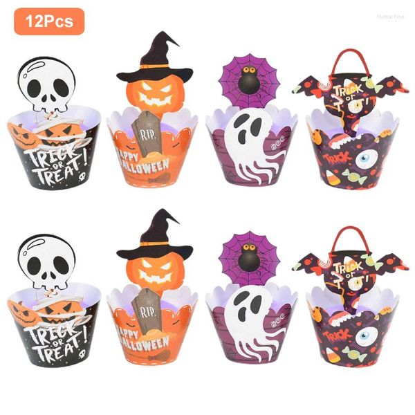 Abastecimento festivo 12pcs Halloween cupcake wrapper Paper Cake Toppers Pumpkin Ghost Decoration for Party Decor Kids Presente