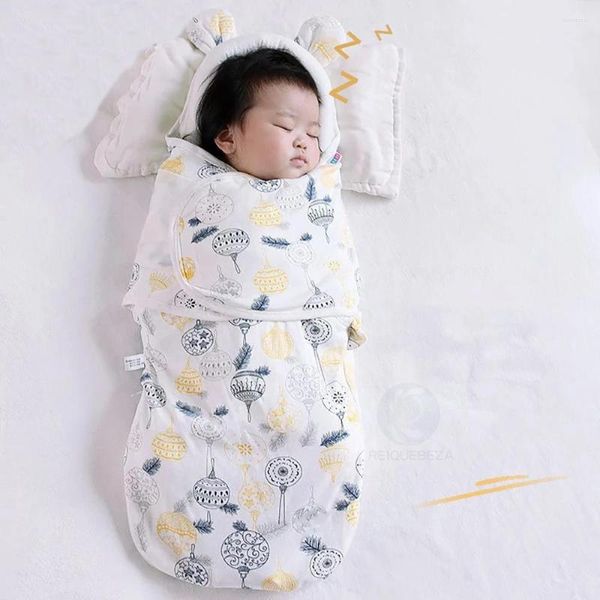 Decken Baby Cocoon Windeln 0-6 Monate Geboren Schlafsack Niedliche Bärenohren Kinder Kopf Nackenschutz Design Windel