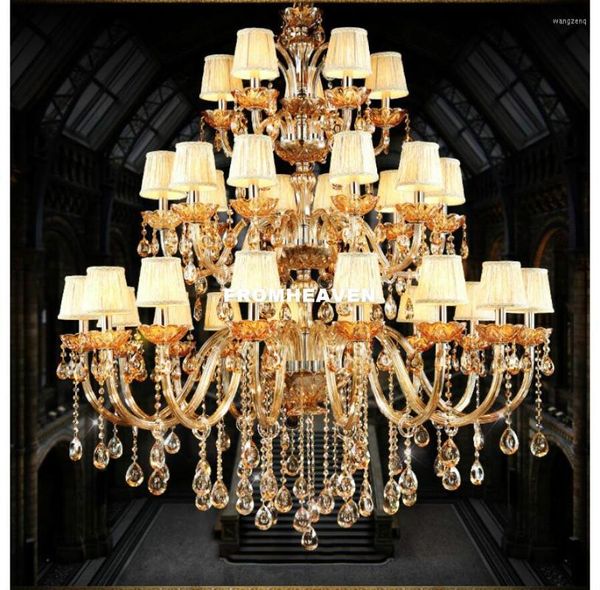 CHANDELIERS D120CM 30L CRISTAL LUZURY CONGAC/AMBER COLOR LUZ K9 CHANDELIER DE TOPA Iluminação de Grau de Grau