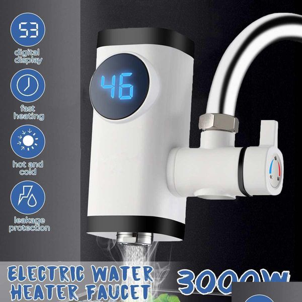 Rubinetti per bidet Rubinetto da cucina 3000W Scaldabagno elettrico Display LCD digitale istantaneo Rubinetto per riscaldamento rapido senza serbatoio elettrico Consegna a goccia Dhdml