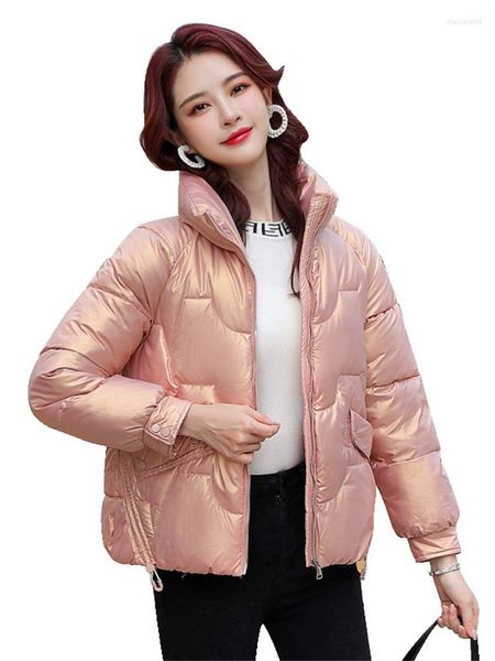 Женские траншевые пальто короткие вниз по хлопковому пальто женщины розовый M-3xl Stand Coldar Parkas Jacket 2022 Осенний зимний корейский сладкие девушки с длинным рукавом с длинным рукавом