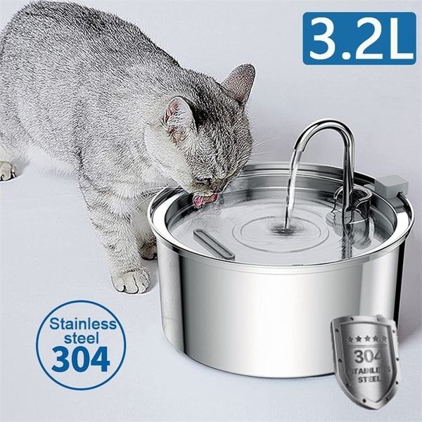 Cat Bowls Alimentadores Inteligente Fonte de água em aço inoxidável bebedor automático para alimentador de alimentação Dispensador de animais de estimação S 221109