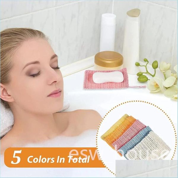 Altre forniture per servizi igienici da bagno Mticolor Sacchetti in rete esfoliante naturale Sapone in cotone Doccia Sacchetto in spugna esfoliante Rete schiumosa Toile da bagno Dhe3F