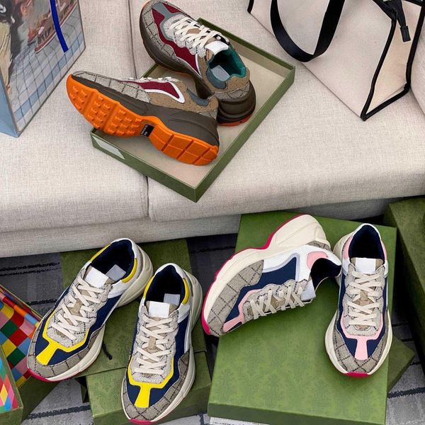 Дизайнеры Rhyton Shoes Sneakers Runner Trainers rhyton multicolor для женщин Vintage Brand Luxury Chaussures Platform Мужчины Женщины Daddy Sneaker