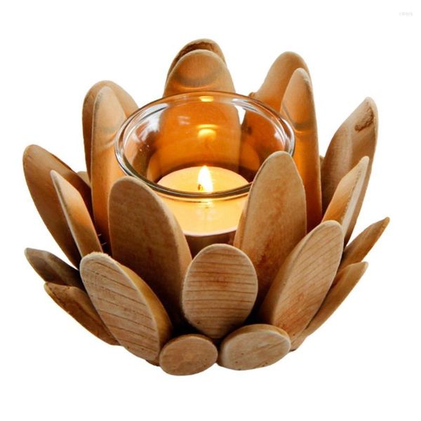 Lotus Wooden Candlestick Holder for Table Decor, Home & Office - Holds Candles, Plants & Flowers