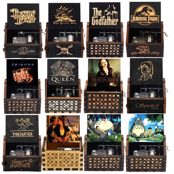 Objetos decorativos Figuras Feliz Natal Piratas do Carib Jurassic Park Queen Music Box de madeira Hand Rank Annor Years Halloween Gift 221108
