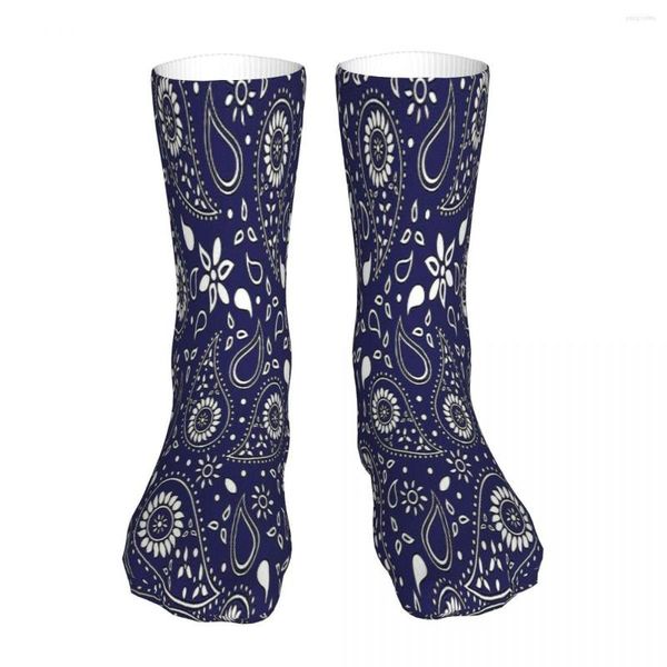 Herrensocken, wunderschönes florales blaues und weißes Paisley-Muster, Bohemia-Hippie-Socken, Herren- und Damenstrümpfe aus Polyester, anpassbares Design