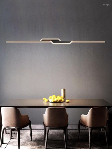 Kronleuchter Moderner minimalistischer Restaurant-Kronleuchter, schwarze Ein-Wort-Lampen, Esszimmer-Bar-Licht, luxuriöse lange Streifen-Designer-Insel-Tischlampe