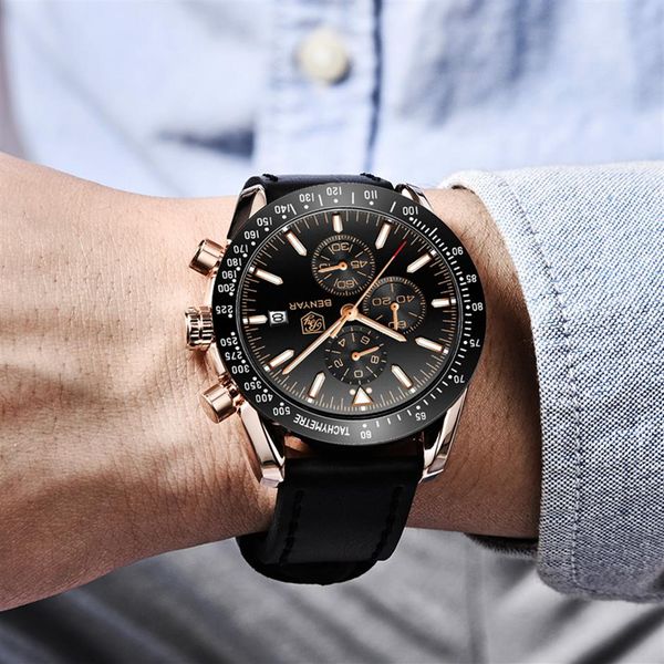 2019 Watch Men Luxury Brand Benyar Mens Blue Watch Silicone Band Watch Watches Мужские хронограф Watch Male Relogio Masculi274s