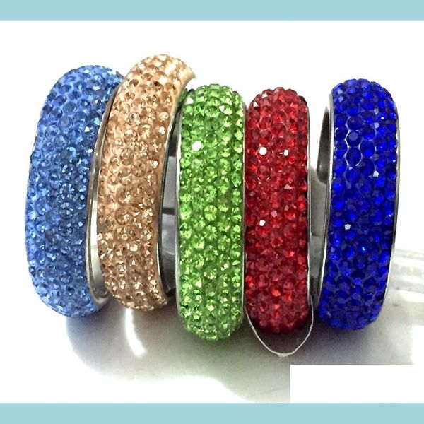 Com pedras laterais por atacado 36pcs banda de 8 mm sier zircon cristal 316l anéis de aço inoxidável jóias noivado de casamento anel de dedo grow dh0yb