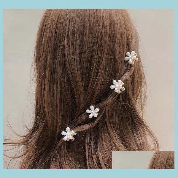 Haarspangen, Haarspangen, Gänseblümchen-Perlen-Haarspangen, Mini-elegante Metall-Kunststoff-Seitenclip-Krallen, für Frauen und Mädchen, weiß, Make-up, Haarnadel, Schmuck, Ac Dhkc2