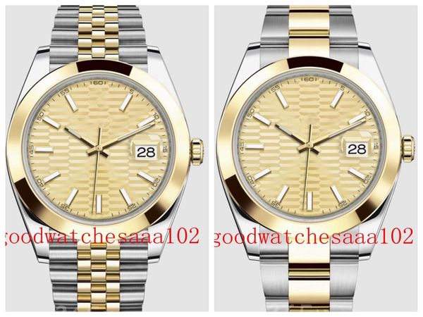 Klassische Serie, neue Version, modische Jungen-Armbanduhr, 41 mm, Pit-Muster, gelbes Zifferblatt, 126334, 126331, 126300, automatisches 2813-Uhrwerk, zweifarbige Gold-Herrenuhren