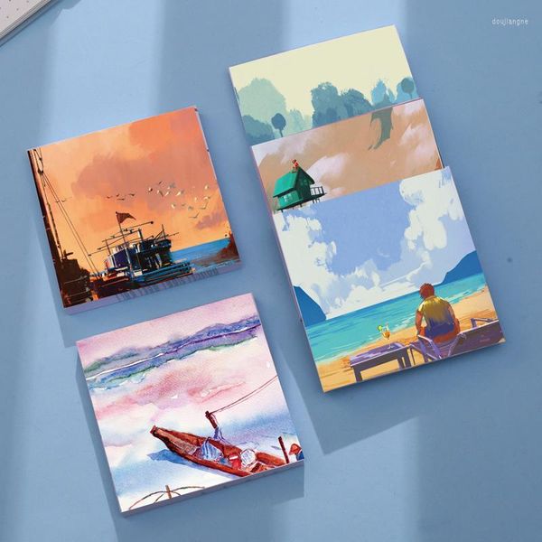 Fogli Notepad Scenery Painting Memo Pad Nota adesiva Decalcomania adesiva Scrapbooking Fai da te Kawaii Diario Materiale scolastico