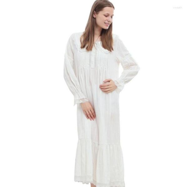 Vestido de dormir feminino vestido de dormir gole de colarinho de manga longa camisola de algodão camisola vintage