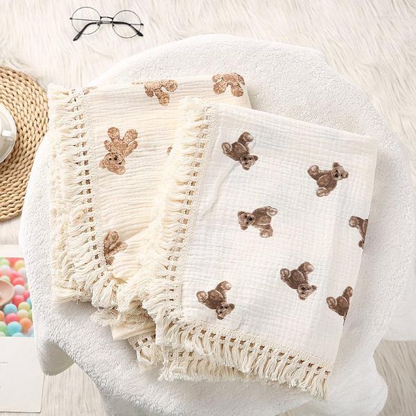 Decken Nette Bär Musselin Quadrate Baumwolle Baby Decke Für Geboren Plaid Infant Swaddle Babys Zubehör Bett Sommer Tröster
