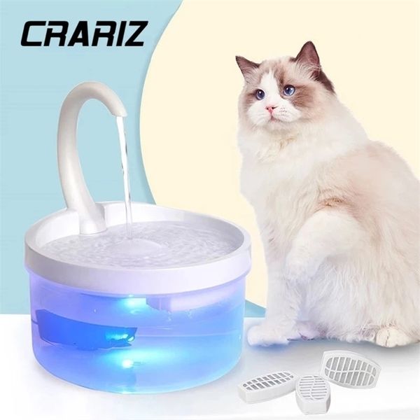 Cat Bowls Feeders CRARIZ 2L Fontana d'acqua automatica Led Light Dispenser alimentato tramite USB Dog Drinke a forma di collo di cigno Pet 221109