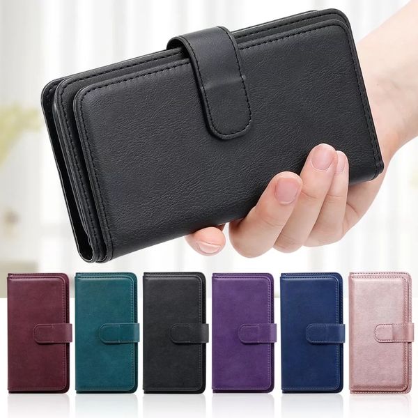 Casos de telefone da carteira para Samsung Galaxy Z Fold 5/4/3 Multifunction Color Solid Pu Couro Caso de Kickstand Case com slots de 10 cartas