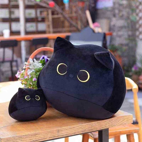 Kawaii 184055Cm Black Cat Peluche Ripiene Morbido Rotondo Animale Gatto Cuscino Piumino Cuscino Regalo Di Compleanno Creativo Per Bambini ldren J220729