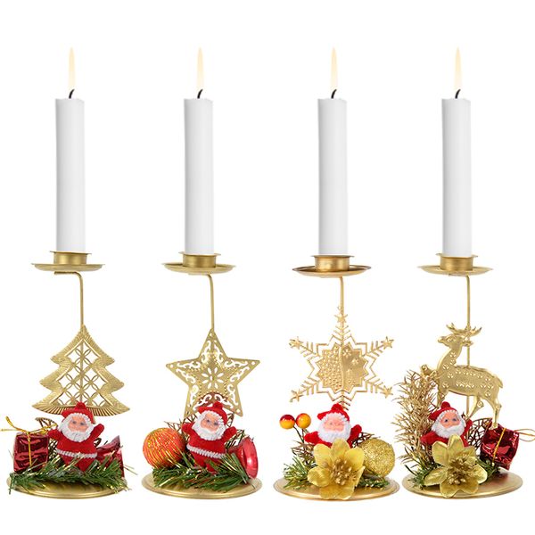 Titulares de velas Santa Claus Snowflake Star Christmas Stick Iron Ornament Gift Desktop Metal Solter para Decoração de Tabela de Natal 221108