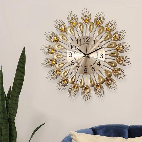 Relógios de parede Creative Peacock Paving Feather Iron Metal Metal Casa Decoração de Decoração Arte Moda