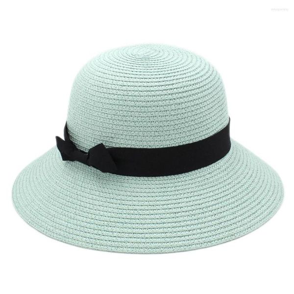 Breite Krempe Hüte Mistdawn Fashion Floppy Faltbare Damen Frauen Stroh Strand Sonne Sommer Cloche Hut Bowler Cap Schwarz Band