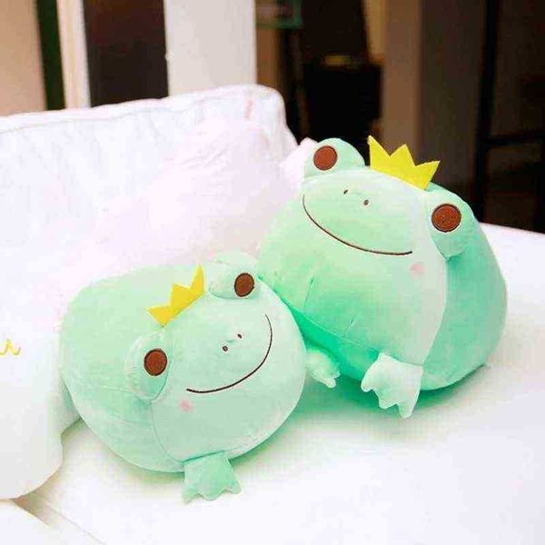 3542 cm 1 Stück Kawaii Krone Frosch Plüsch Kissen Gefüllt Weiche Unten Baumwolle Spielzeug Lächeln Frosch Puppen Für ldren Jungen Geburtstag Weihnachten Geschenk J220729