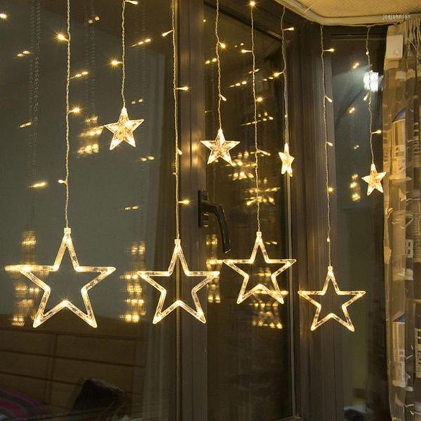 Stringhe AC85-285V 2.5M 138leds Led Star Curtain Light 8 modalità Luci stringa regolabili per la casa Camera da letto Decorazione natalizia