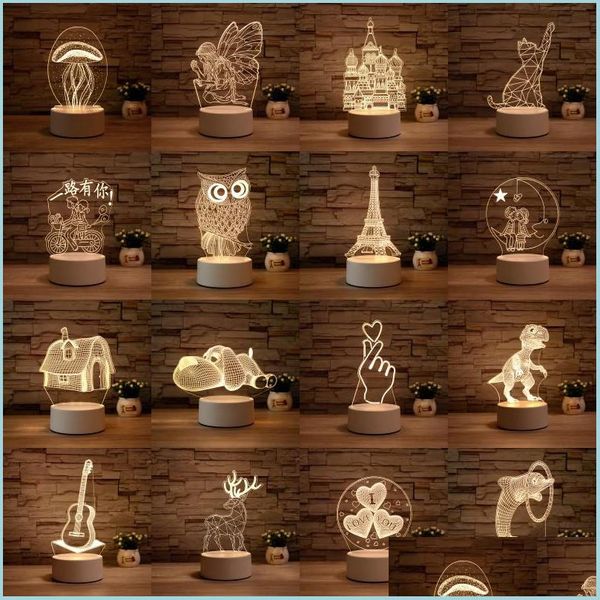 Andere Wohnkultur 3D Nachtlampe Acryl Desktop Licht Jungen und Mädchen Urlaub Geschenk Dekorative Lampen Schlafzimmer Nachttisch Lichter Drop Dhasn