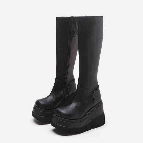 Botas femininas estilo gótico americano sola grossa motocicleta cavaleiro abaixo do joelho grande cabeça mostrar fino tubo alto feminino 07091011