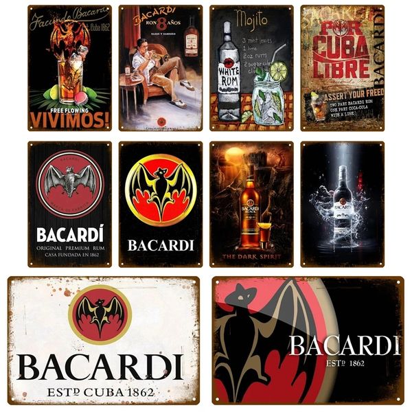 Bacardi Whisky Metal Painting Poster Retro Tin Sign Placa Metal Metal Vintage Decoração Decoração de parede Decoração de parede Placa chique de maneira chique 20cmx30cm woo