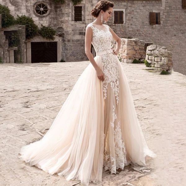 Изящные кружевные свадебные платья высокая шея плюс размер свадебные платья с перегодными изделиями из элегантного тюля Vestido de Novia 403