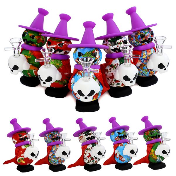 Frohe Weihnachten Rauchen Pfeifen Tragbare 6 Zoll Kleine Ölbrenner Rohr Hand Sicicone Bongs Glas Tank Wasserpfeife Mini Dab Rigs