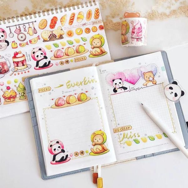 Confezione regalo Lovely Sweet Ice Cream Panda Washi Nastri per mascheratura per la creazione di biglietti Adesivi decorativi per scrapbooking fai-da-te